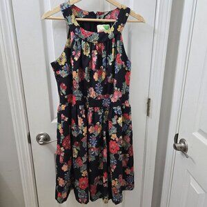 Fervour‎ Modcloth Dress Womens Large Fit & Flare Black Floral Halter Sleeveless